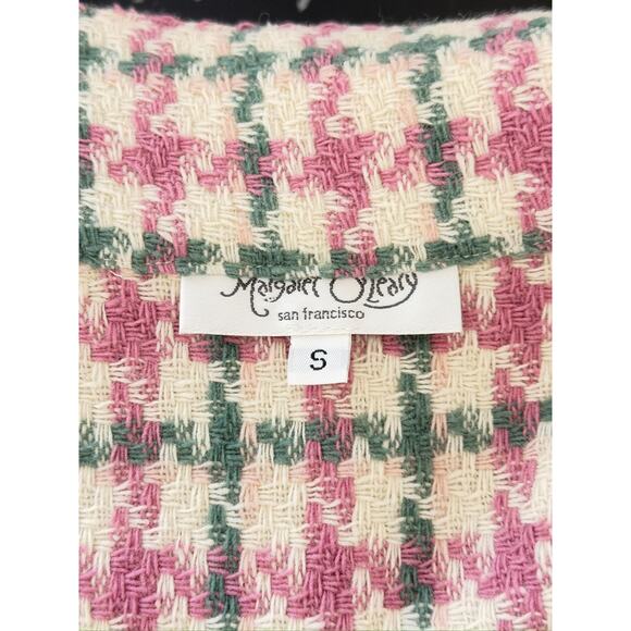 Margaret O'Leary Jacket S Pink Wool Tweed Belt Button Coat Coquette Herringbone - Picture 5 of 7